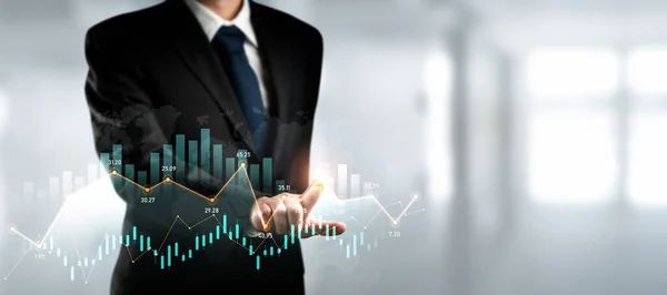 Businessman Analyst Working Digital Finance Business Data Graph Showing Technology — Stock Photo, Image