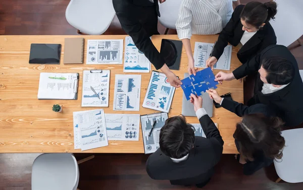 Top View Businesspeople Colleagues Formal Wear Putting Jigsaw Puzzles Together — Photo