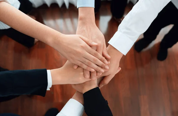 Top View Partial Hands Wearing Formal Suit Joining Stack Form — Stockfoto