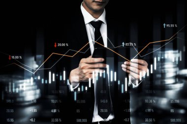Businessman analyst working with digital finance business data graph showing technology of investment strategy for perceptive financial business decision. Digital economic analysis technology concept.