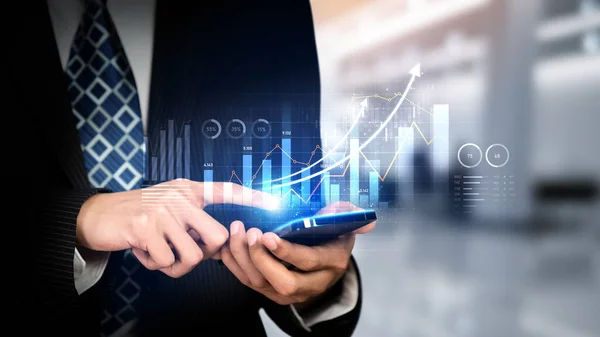 Businessman Analyst Working Digital Finance Business Data Graph Showing Technology — Stock fotografie