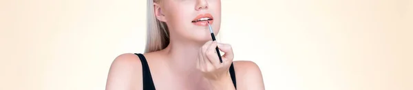 Closeup Personable Young Woman Flawless Healthy Skin Natural Makeup Putting — Fotografia de Stock