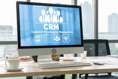 CRM işletme ve işletme için modern bilgisayarda müşteri ilişkileri yönetim sistemi