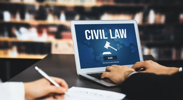 Cywilne Prawo Bystre Informacje Pokazujące Ekranie Laptopa Common Justice Legal — Zdjęcie stockowe