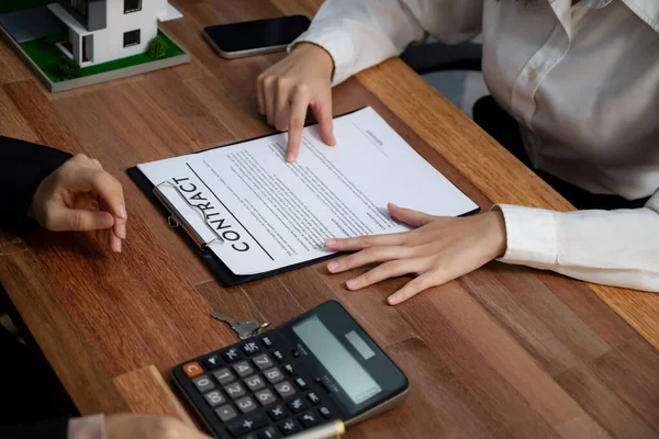 Reviewing House Loan Contract Agent Analyzing Financial Documents Tax Rates — Stock Photo, Image