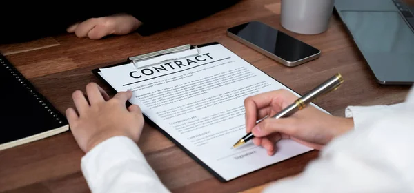 Closeup Hand Signing Contract Document Pen Sealing Business Deal Signature — Stock Photo, Image