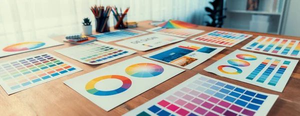 Panorama Shot Van Verschillende Kleuren Palet Idee Papieren Netjes Gerangschikt — Stockfoto