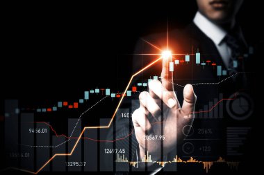 Businessman analyst working with digital finance business data graph showing technology of investment strategy for perceptive financial business decision. Digital economic analysis technology concept.