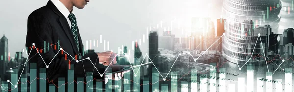 stock image Businessman analyst working with digital finance business data graph showing technology of investment strategy for perceptive financial business decision. Digital economic analysis technology concept.