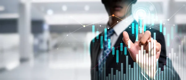 Businessman Analyst Working Digital Finance Business Data Graph Showing Technology —  Fotos de Stock
