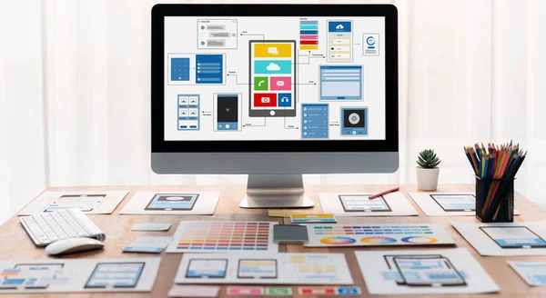 Digitale Und Papierene Wireframe Designs Für Web Oder Mobile App — Stockfoto