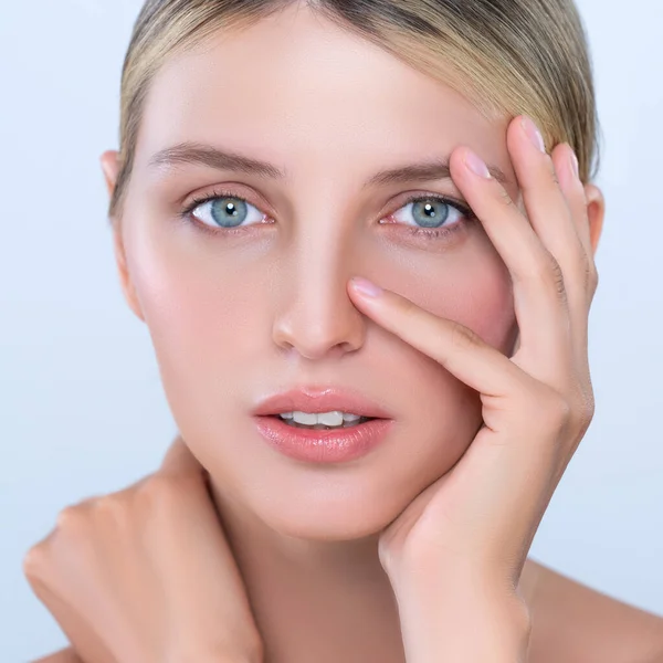 Closeup Alluring Beautiful Woman Perfect Smooth Clean Skin Portrait Isolated — Zdjęcie stockowe