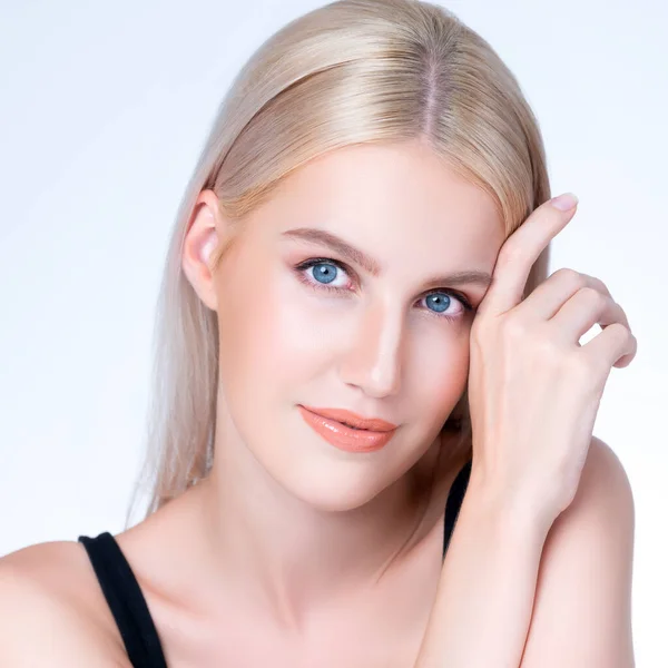 Closeup Personable Beautiful Woman Portrait Perfect Smooth Clean Skin Natural — Stockfoto