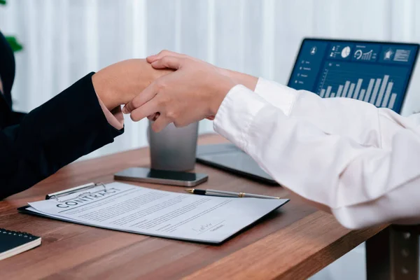 Two Professionals Successfully Close Business Deal Closeup Handshake Sealing Partnership — Stock Photo, Image