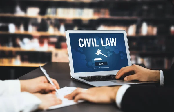 Civil law astute information showing on laptop computer screen for Common Justice Legal Regulation Rights Concept