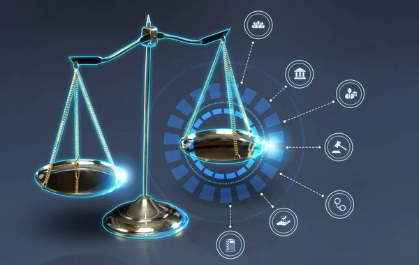 stock image Smart law, legal advice icons and lawyer working tools in the lawyers office showing concept of digital law and online technology of astute law and regulations .