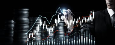 Businessman analyst working with digital finance business data graph showing technology of investment strategy for perceptive financial business decision. Digital economic analysis technology concept.