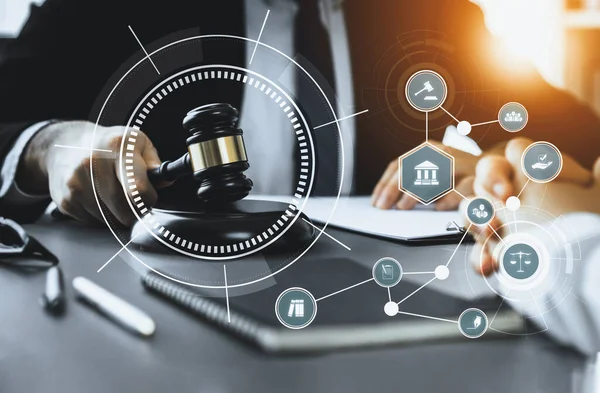 Intelligens Jog Jogi Tanácsadás Ikonok Ügyvédi Munkaeszközök Ügyvédi Irodában Amelyek — Stock Fotó