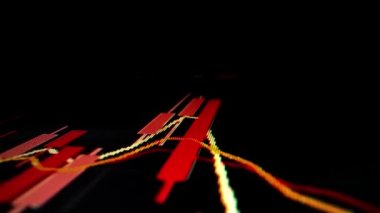 LED ekranda kapanış makro çekim hareketi, düşen borsa grafiği ekonomik krizi, azalan eğilim kırmızı düşüş göstergesi ve kar kaybı. Finansal kriz piyasa dengesizliğine yol açtı.