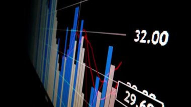 Yakın çekim makro çekim grafiği LED ekranda, büyüme grafiğini ekonomik patlama ya da boğa piyasa noktası konsepti olarak gösteriyor. Finansal yatırım için uygun pozitif borsa.