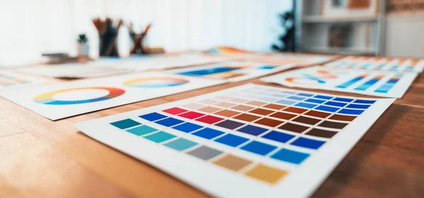 Panorama Shot Van Verschillende Kleuren Palet Idee Papieren Netjes Gerangschikt — Stockfoto