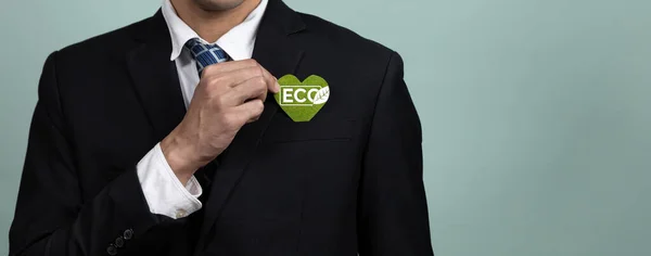 Empresa Ecológica Promovendo Conceito Negócio Sustentável Verde Com Empresário Segurar — Fotografia de Stock