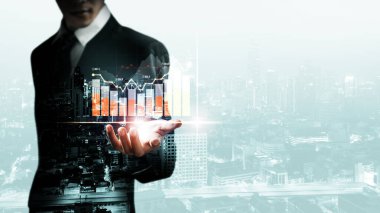 Businessman analyst working with digital finance business data graph showing technology of investment strategy for perceptive financial business decision. Digital economic analysis technology concept.