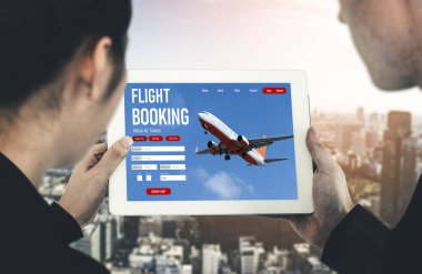 Online uçuş rezervasyon sitesi mod rezervasyon sistemi sağlar. Seyahat teknolojisi kavramı .