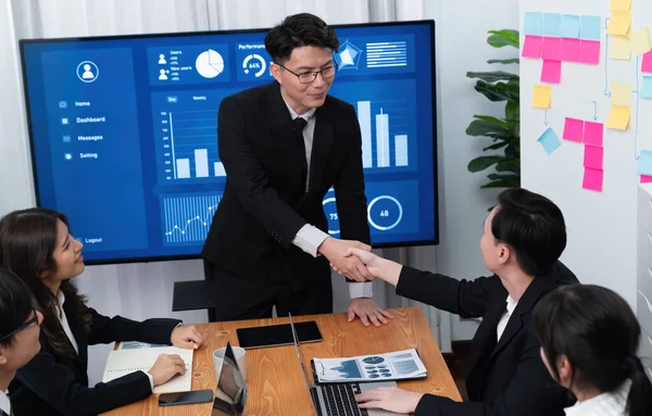 Businesspeople Shake Hand Successful Agreement Meeting Office Worker Colleague Handshake — Zdjęcie stockowe