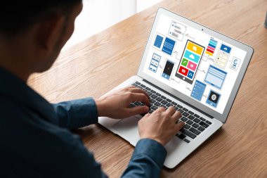 Model mobil uygulama ve web sitesi için UX UI tasarım süreci. Profesyonel uygulama geliştiricisi için kablo grafiğinin yaratıcı prototipi .