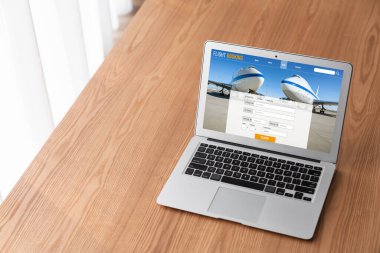 Online uçuş rezervasyon sitesi mod rezervasyon sistemi sağlar. Seyahat teknolojisi kavramı .