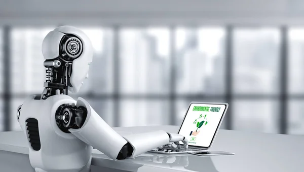 Robot Using Computer Modish Software Application Artificial Intelligence Concept — Stock Photo, Image
