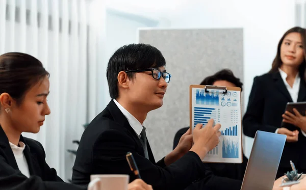 Business Team Financial Data Analysis Meeting Business Intelligence Report Paper — ストック写真