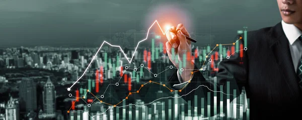Businessman Analyst Working Digital Finance Business Data Graph Showing Technology — Foto Stock
