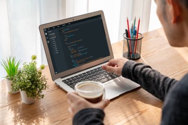 Model uygulama ve program kodlaması için bilgisayar ekranında yazılım geliştirme programlama