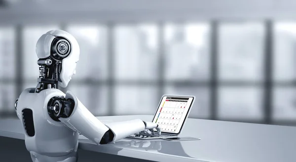 Ρομπότ Που Χρησιμοποιεί Υπολογιστή Modish Εφαρμογή Λογισμικού Έννοια Τεχνητής Νοημοσύνης — Φωτογραφία Αρχείου