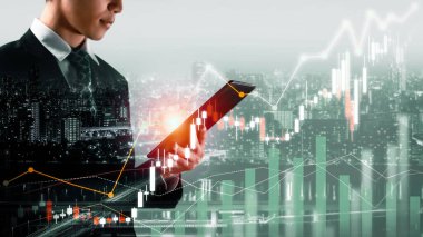 Businessman analyst working with digital finance business data graph showing technology of investment strategy for perceptive financial business decision. Digital economic analysis technology concept.