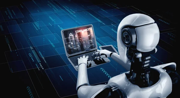 Robot Que Utiliza Aplicación Software Modish Ordenador Concepto Inteligencia Artificial — Foto de Stock