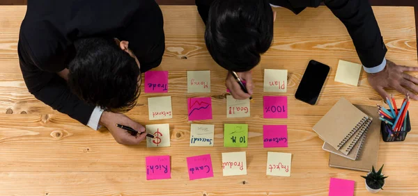 Top View Equipe Negócios Reunir Mesa Brainstorming Escrever Ideia Criativa — Fotografia de Stock
