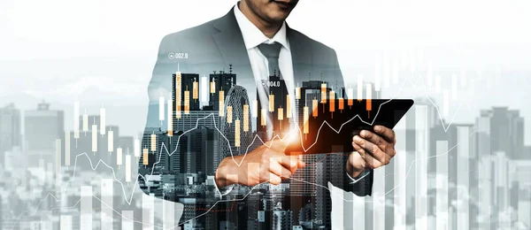 Businessman Analyst Working Digital Finance Business Data Graph Showing Technology — 图库照片