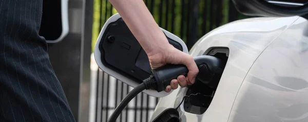Focus Charger Plug Electric Car Public Charging Station Blur Progressive — 스톡 사진