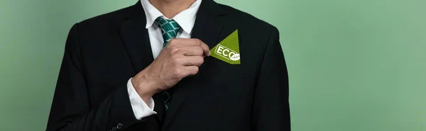 Företag Som Främjar Hållbara Och Gröna Affärsidé Med Affärsman Som — Stockfoto