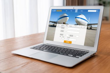 Online uçuş rezervasyon sitesi mod rezervasyon sistemi sağlar. Seyahat teknolojisi kavramı .