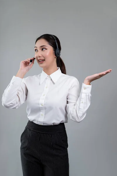 Ασιατική Θηλυκό Τηλεφωνητή Κέντρο Χαμόγελο Πρόσωπο Διαφημίζει Ευκαιρία Εργασίας Φορώντας — Φωτογραφία Αρχείου