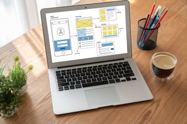 Model mobil uygulama ve web sitesi için UX UI tasarım süreci. Profesyonel uygulama geliştiricisi için kablo grafiğinin yaratıcı prototipi .