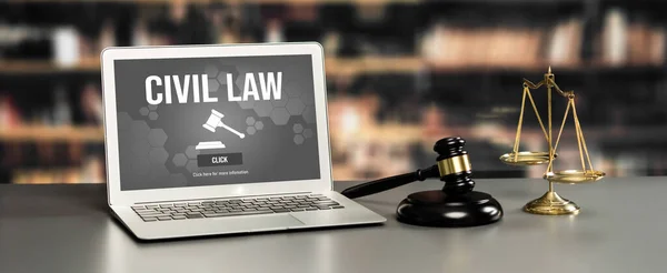 Civil law astute information showing on laptop computer screen for Common Justice Legal Regulation Rights Concept