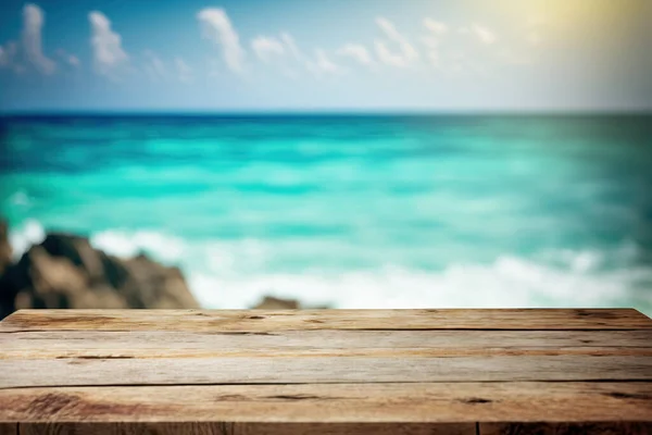 Table Top View Blurred Seascape Summer Beach Background Flawless — Stock Photo, Image