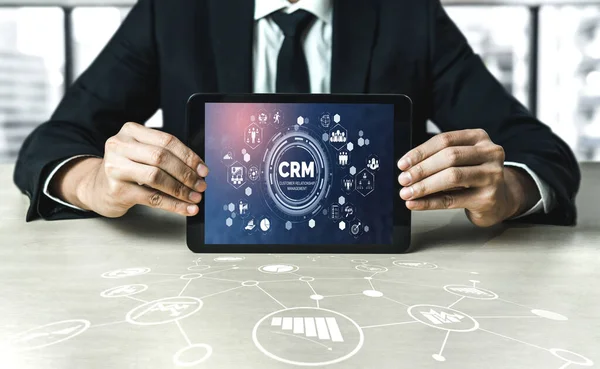 stock image Customer relationship management system on modish computer for CRM business and enterprise