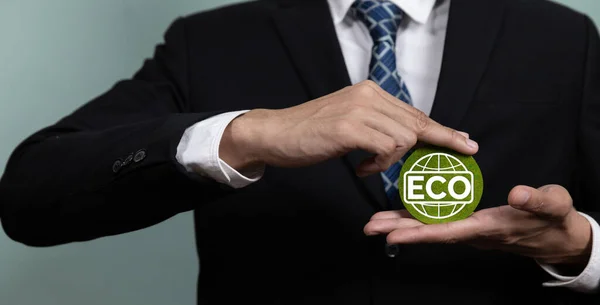 Milieuvriendelijke Bedrijven Die Een Duurzaam Groen Bedrijfsconcept Promoten Waarbij Zakenman — Stockfoto