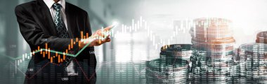 Businessman analyst working with digital finance business data graph showing technology of investment strategy for perceptive financial business decision. Digital economic analysis technology concept.